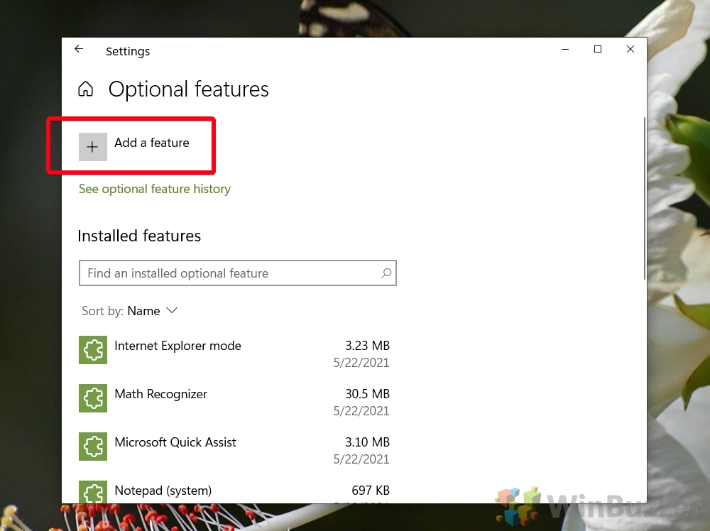 Windows 10 - installa an optional feature