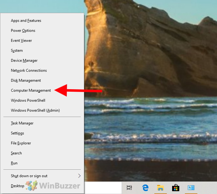Windows 10 - Start right-click menu - Computer Management