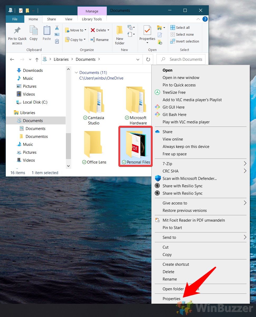 Windows 10 - File Explorer - Select Folder - Properties