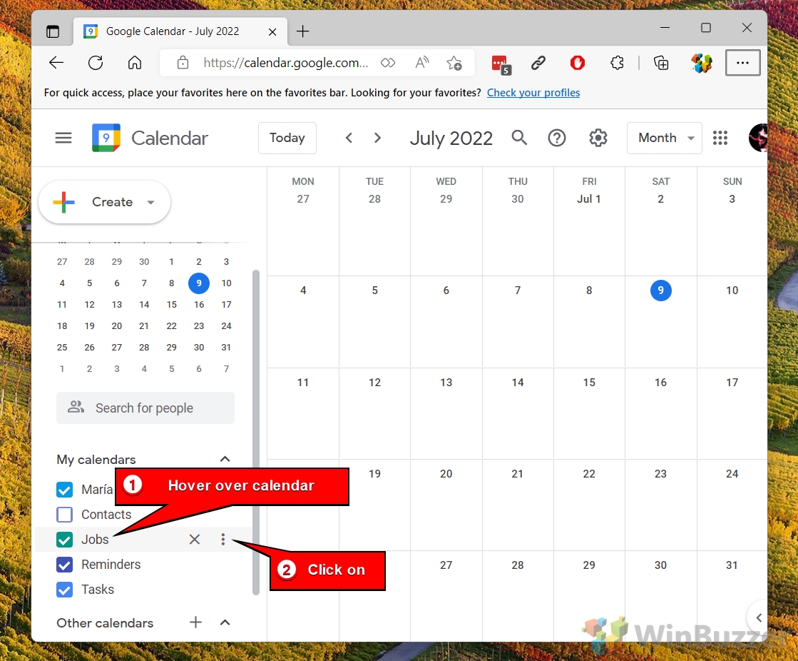Windows 11 - Google Calendar - My Calendars