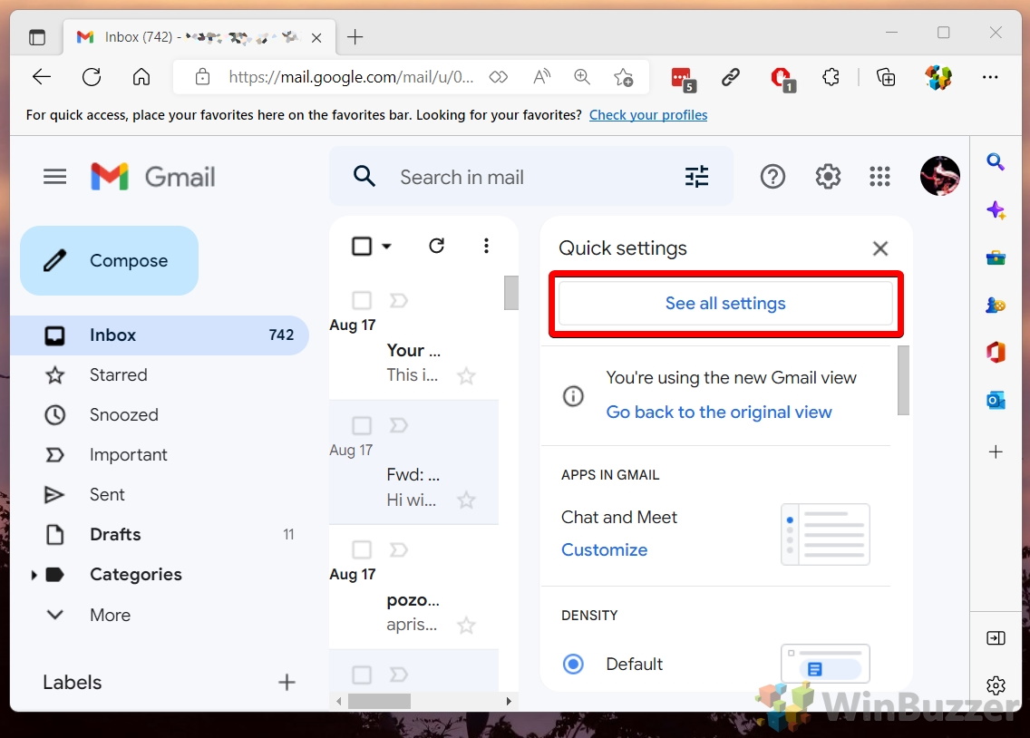 Windows 11 - Gmail - Settings Icon - See All Settings