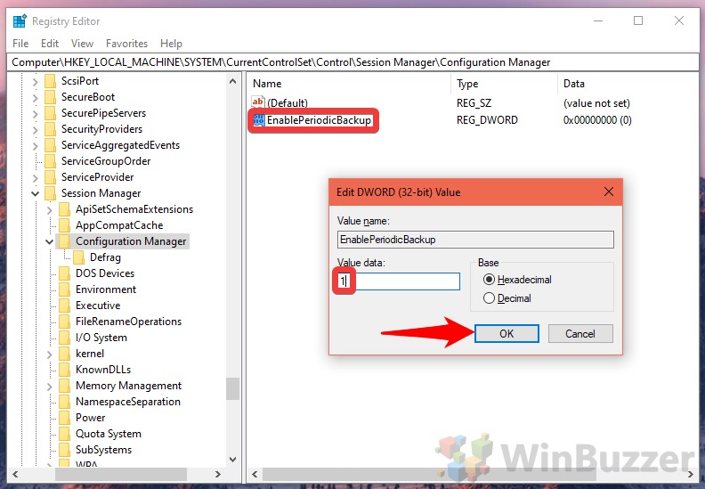 Windows 10 - Regedit - EnablePeriodicBackup