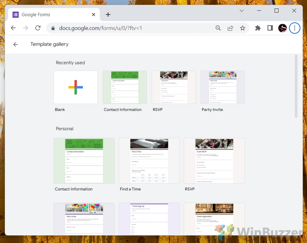 Windows 11 - Google Forms - Add Template