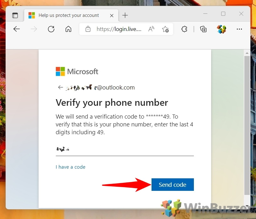 Windows 11 - Microsoft Account Security Page - Change my Pass - Verify Identity - Send Code