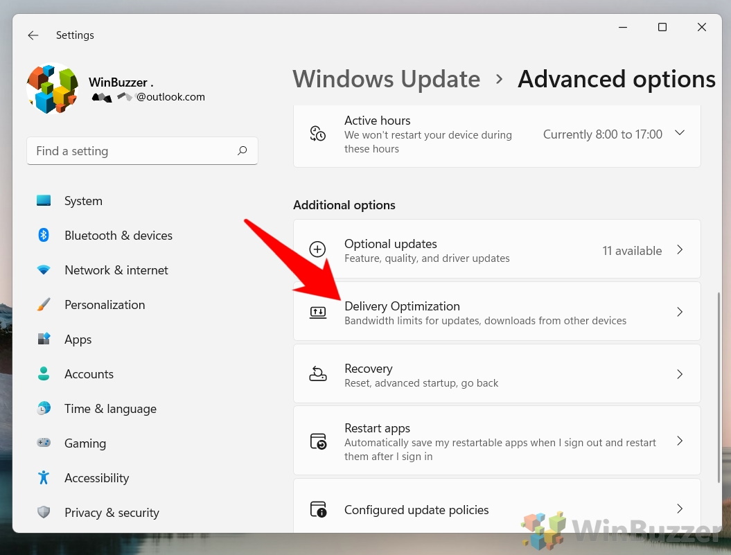 Windows 11 - Settings - Windows Update - Advanced Options - Delivery Optimization