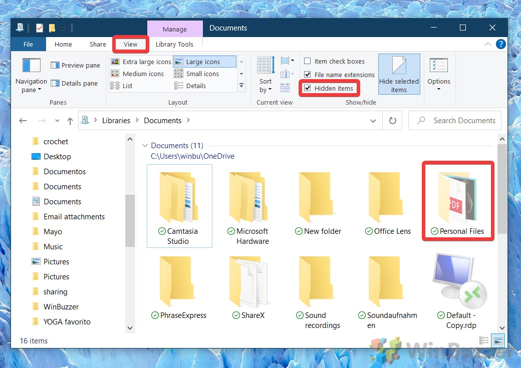 Windows 10 - File Explorer - View - Hidden Items