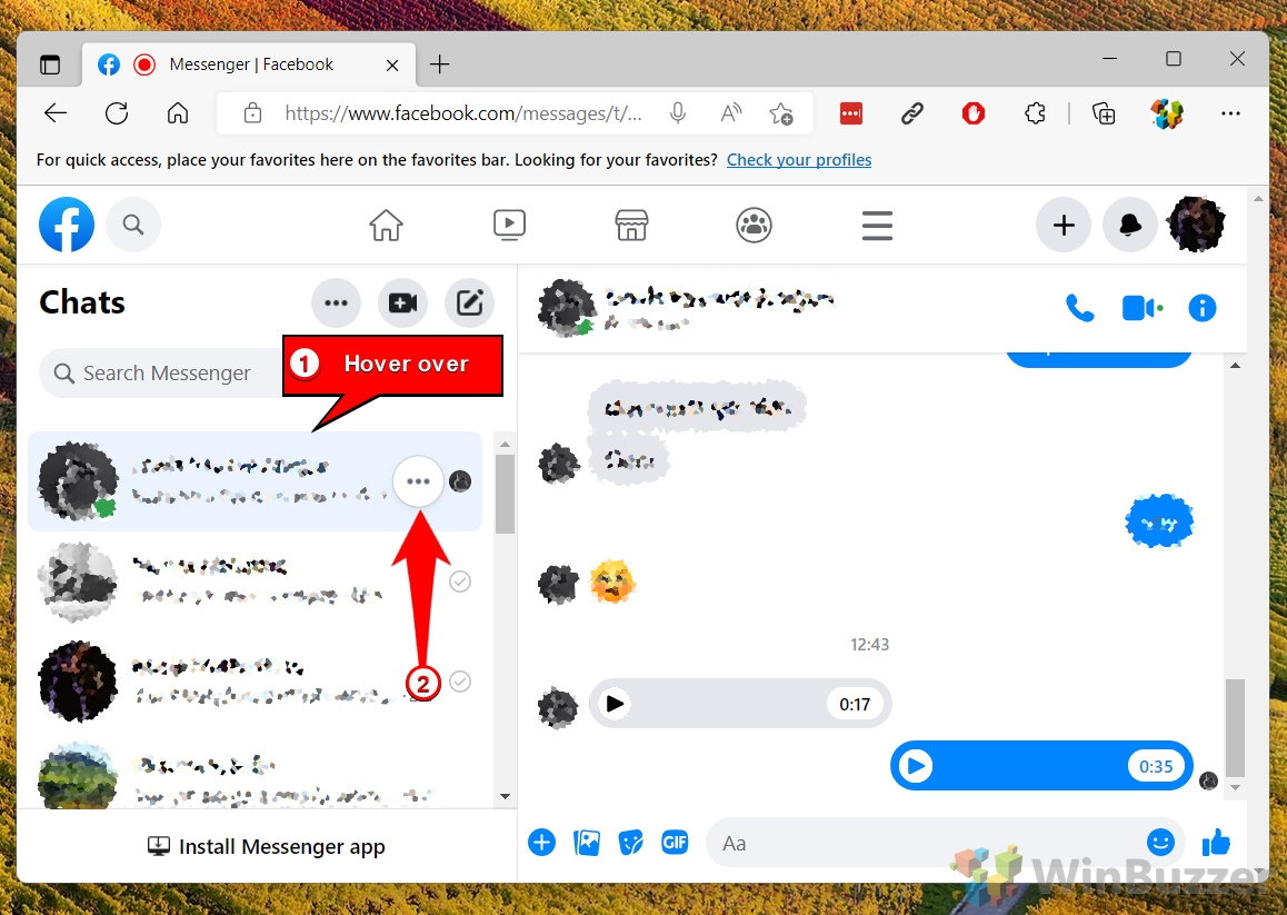 Windows 11 - Facebook - Messenger - See All - Select Chat - 3Dots