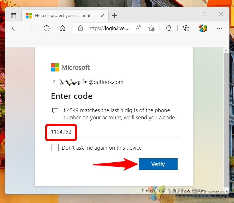 Windows 11 - Microsoft Account Security Page - Change my Pass - Verify Identity - Send Code - Verify