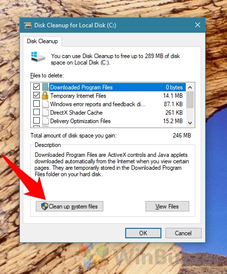 Windows 10 - Disk leanup as administrator - open clean up system files