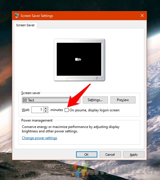 Windows 10 - Screen Saver Settings - Lock Screen on resume