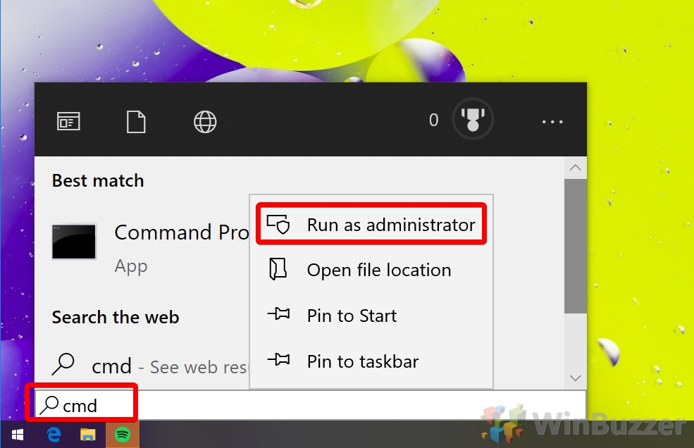Windows 10 - Start - CMD as admin