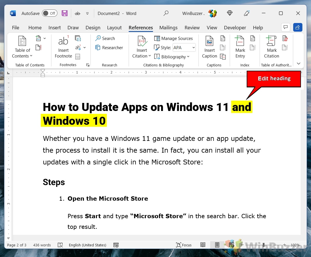 Windows 11 - Edit Heading
