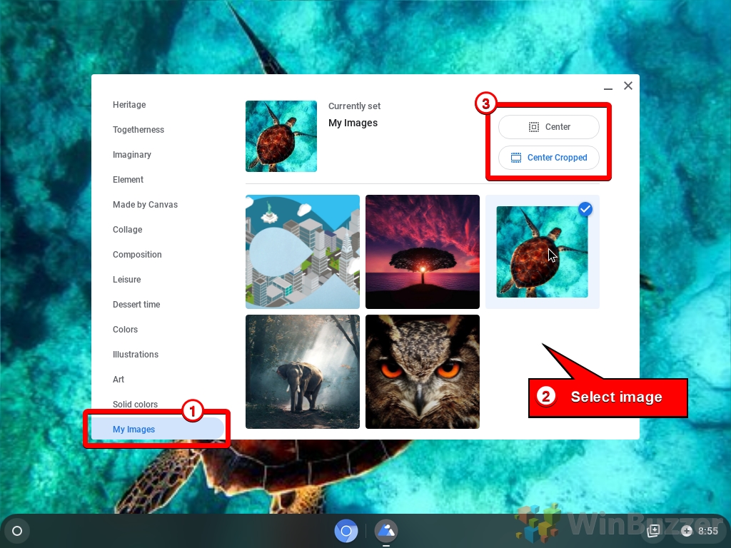 Chromebook - Desktop - Context Menu - Set Wallpaper - My Images - Select Image