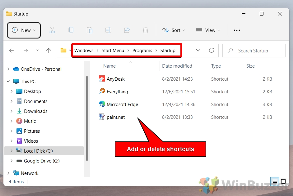 Windows 11 - File Explorer - Startup Specific User Folder - Add or Delete Shortcuts