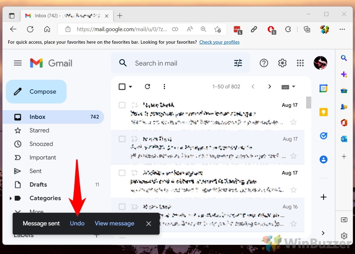 Windows 11 - Gmail - Send - Undo