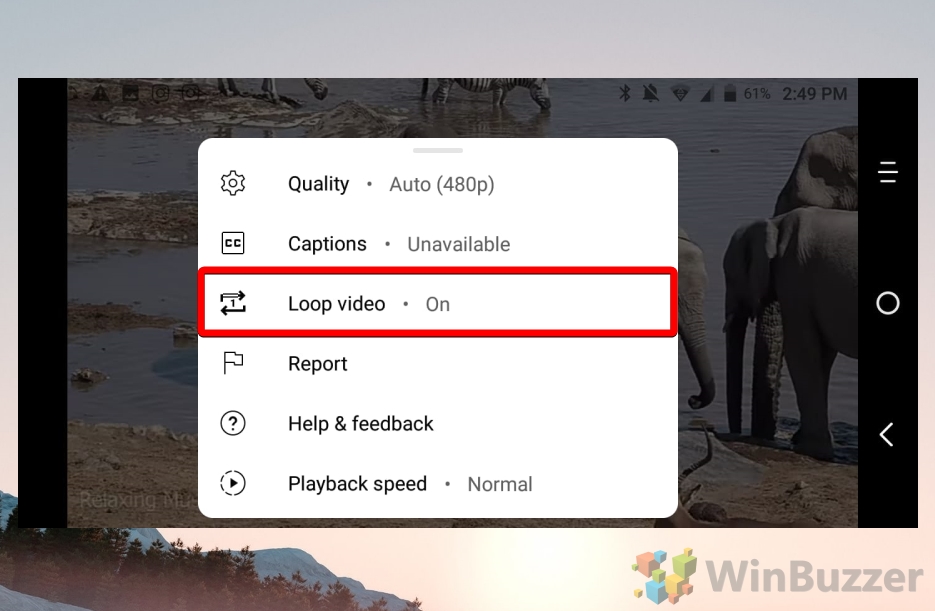 Android - Youtube App - Video - Settings - Turn Off Loop Video