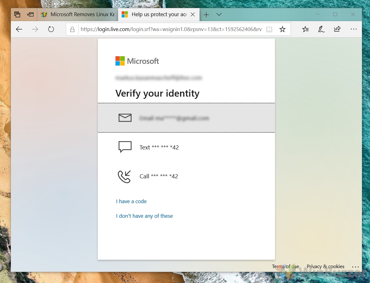 OneDrive Web-App - PCs - Select PC and Sign in with a security code - Verify Identity