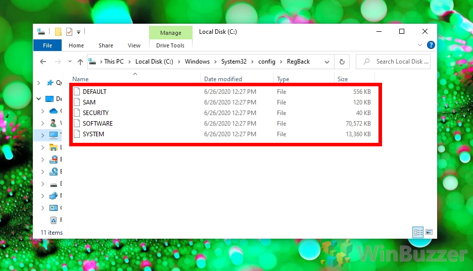 Windows 10 - File Explorer - Registry Backup
