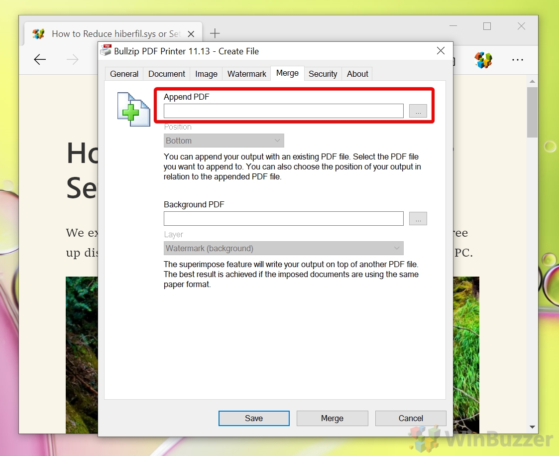Windows 10 - Bullzip PDF Printer - Merge PDF