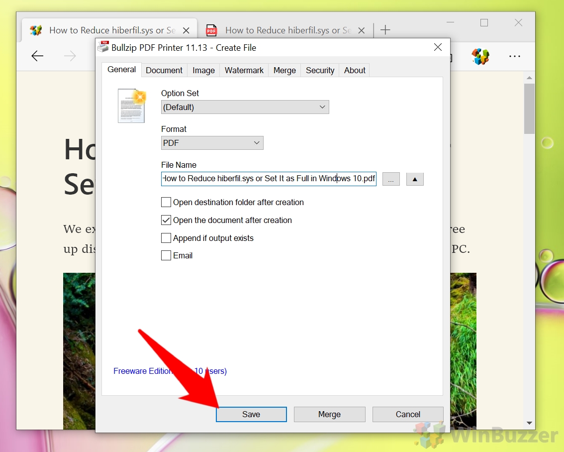 Windows 10 - Bullzip PDF Printer - Save