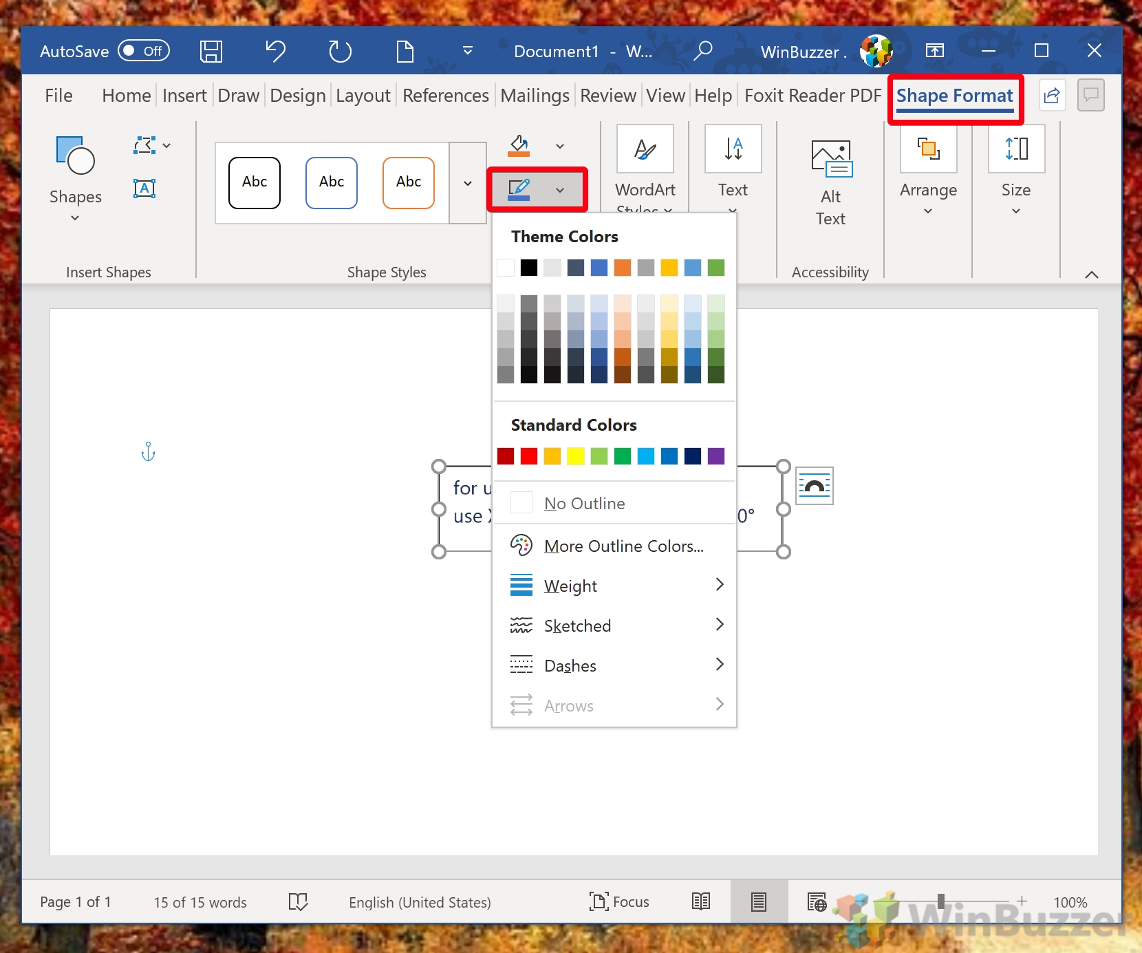Windows 10 - Word - Shape Format - Shape Outline
