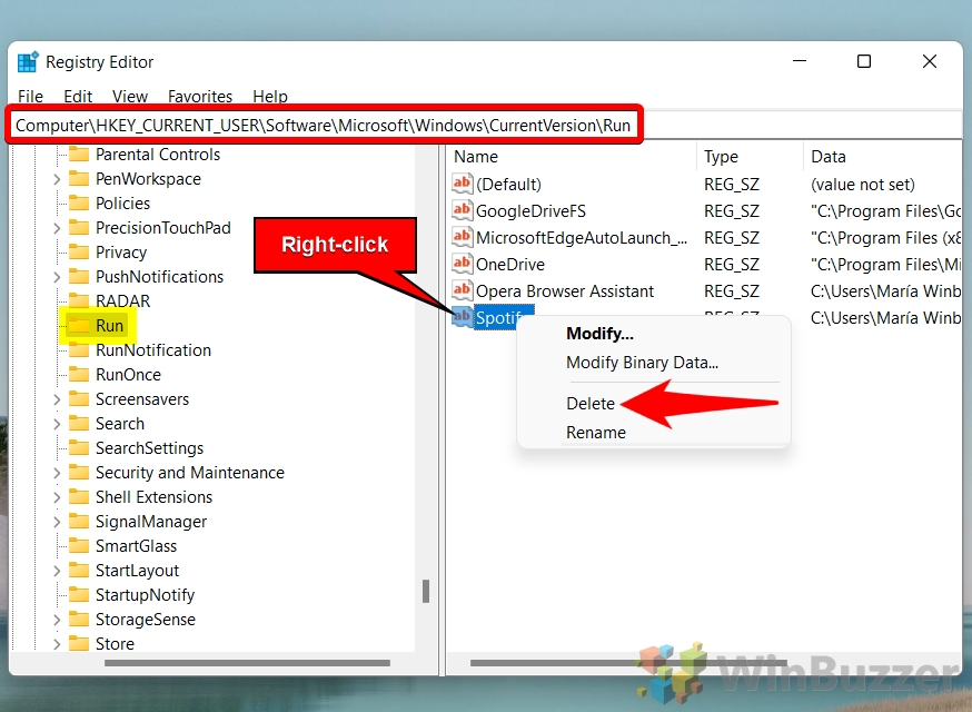 Windows 11 - Regedit - Navigate To the Location - Delete DWORD
