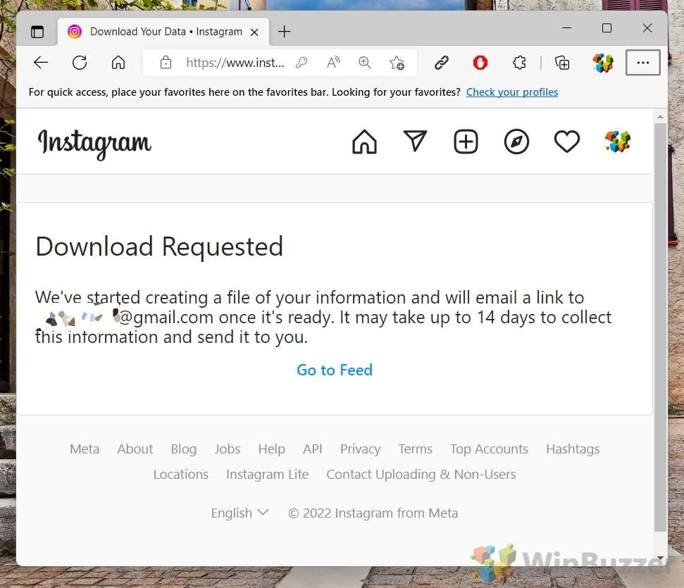Windows 11 - Instagram - Settings - Privacy & Security - Data Download - Request - Email - Format - Password - Result