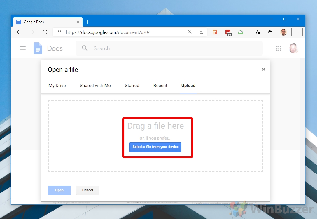 Windows 10 - Google Docs - Open DOCX