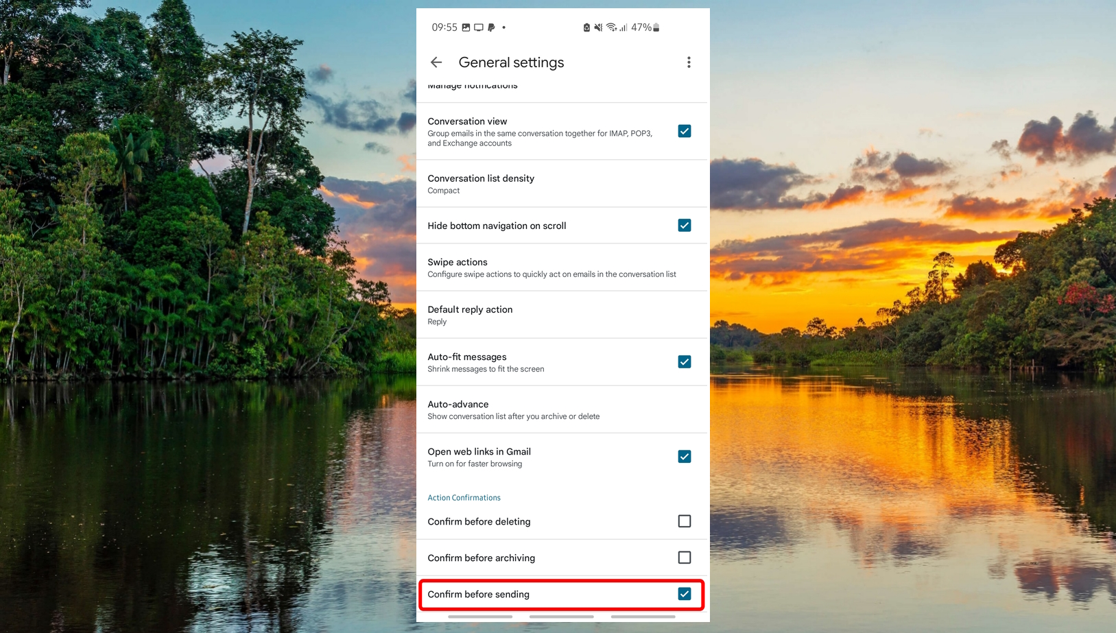 Gmail app - menu - settings - General settings - confirm before sending