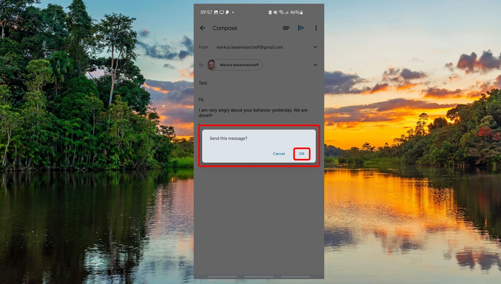 Gmail app - Compose - Send - Confirm to send message