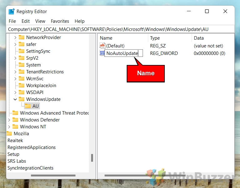 Windows 11 - Regedit - Windows - Windows Update - AU - NoAutoUpdate