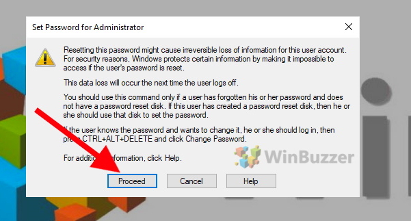 Windows 10 - Set Password for Admin account - Confirmation Dialog