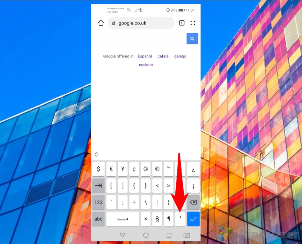 Android - Google - Keyboard - 123 - More - Symbol Degree